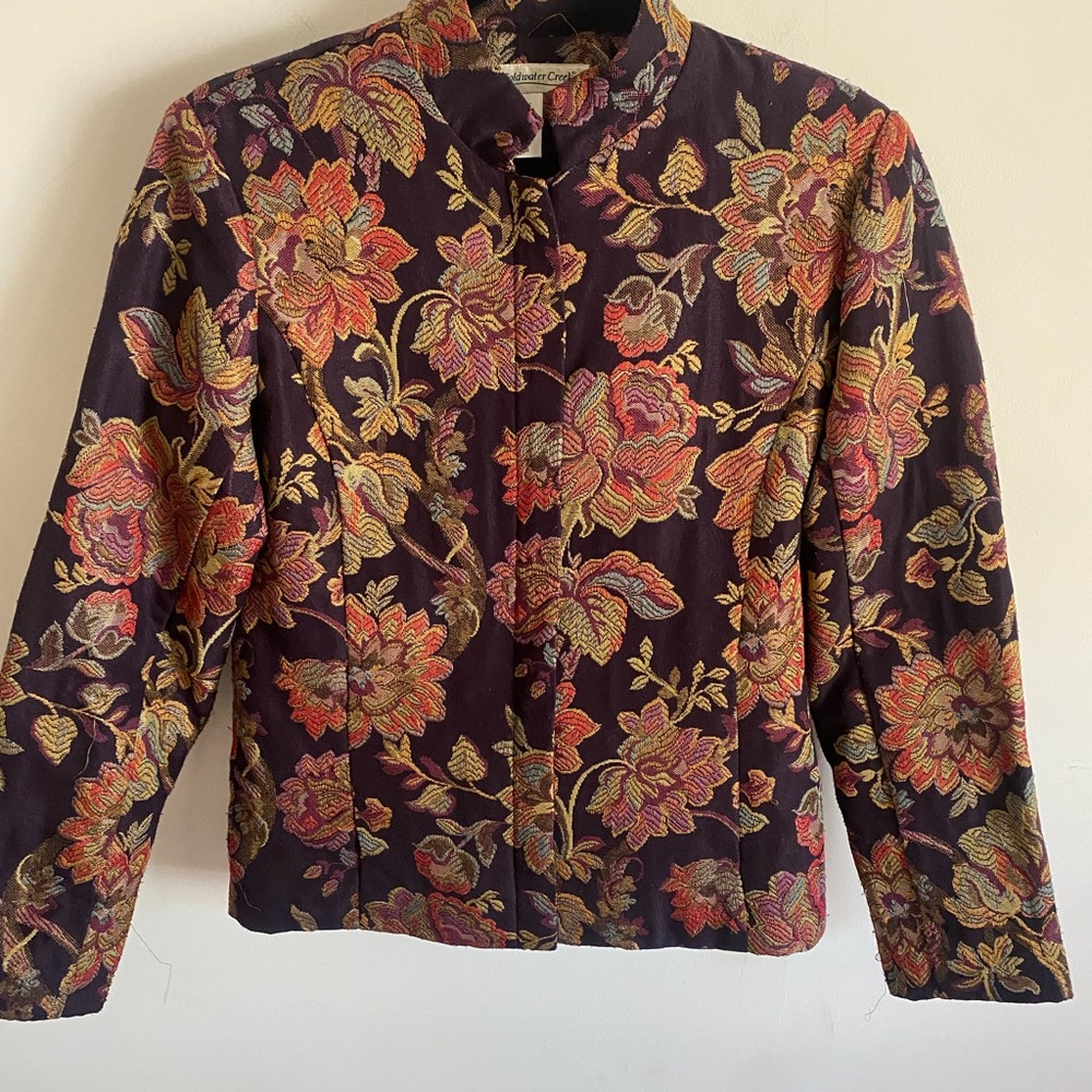 Coldwater Creek Purple Floral‎ Tapestry Jacket